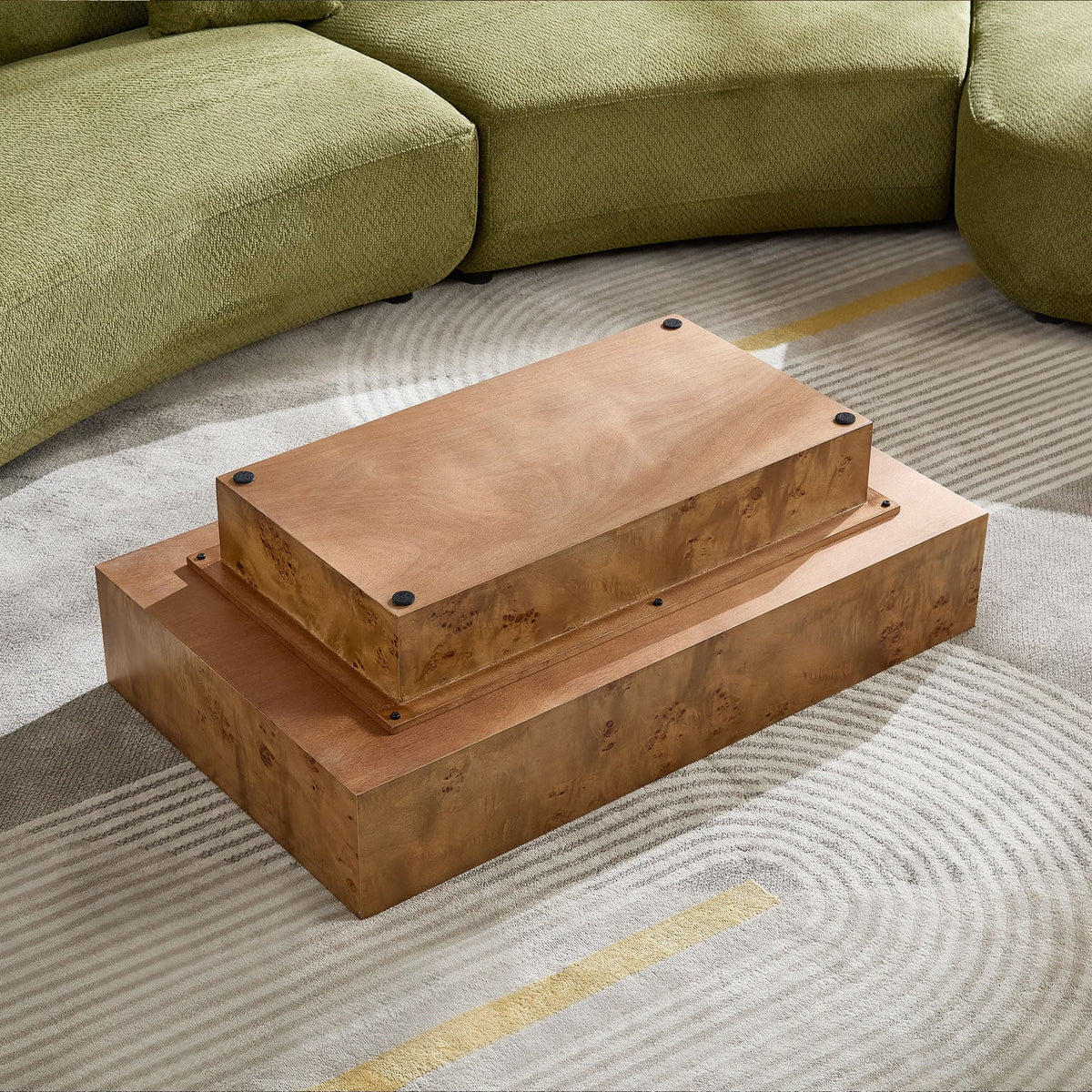 43" Walnut Burl Wood Veneer MDF Coffee Table with Pedestal A8625