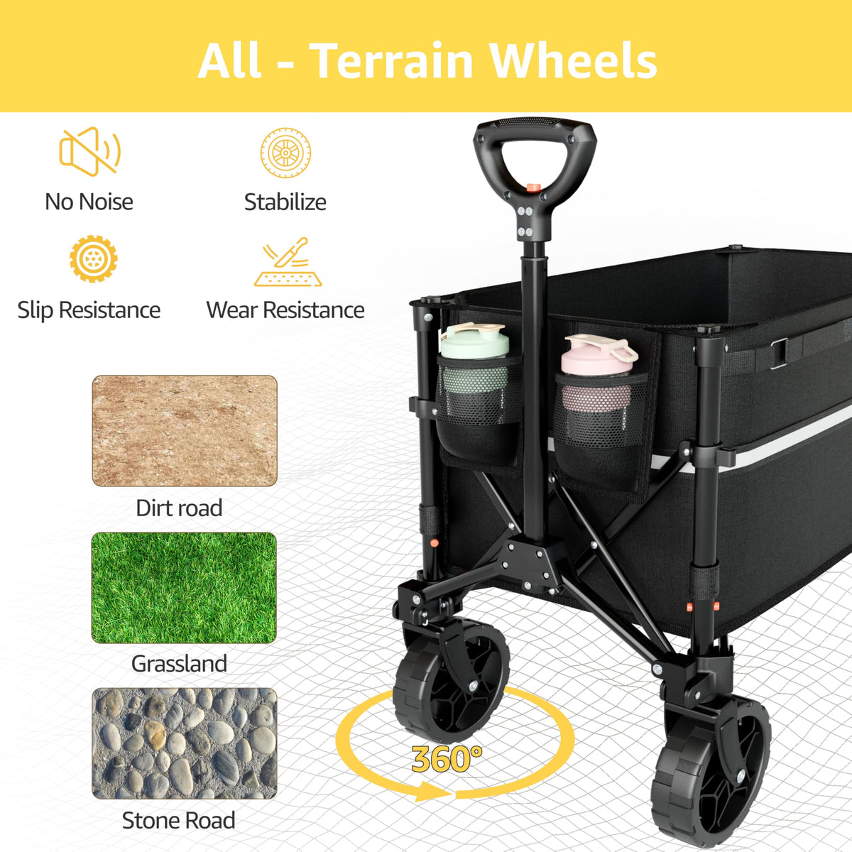 Collapsible Heavy Duty Wagon Cart with Wheels 120L Black T63926