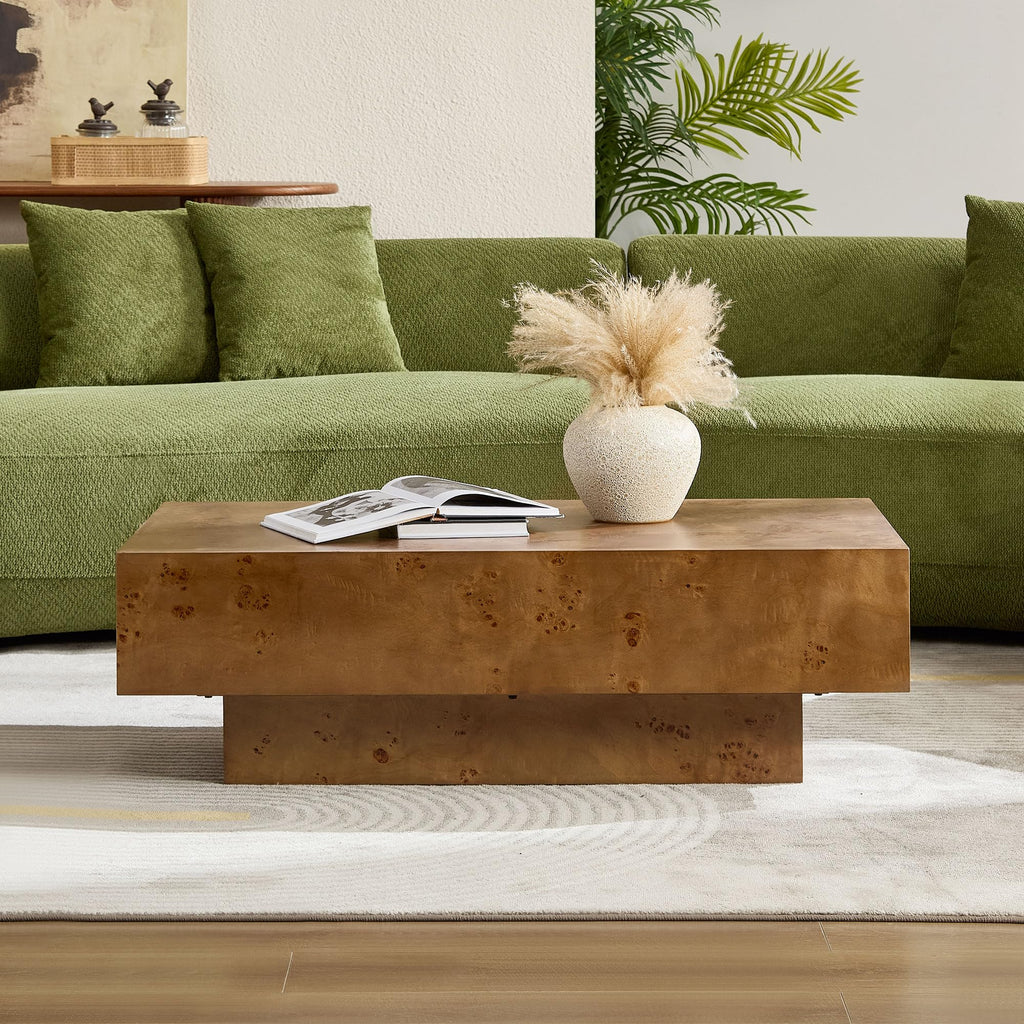 43" Walnut Burl Wood Veneer MDF Coffee Table with Pedestal A8625