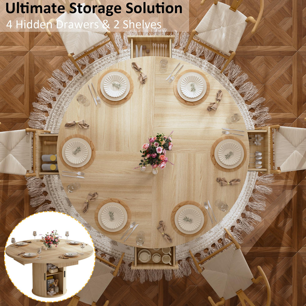 47.2" Round Wood Dining Table with 4 Drawers A492349