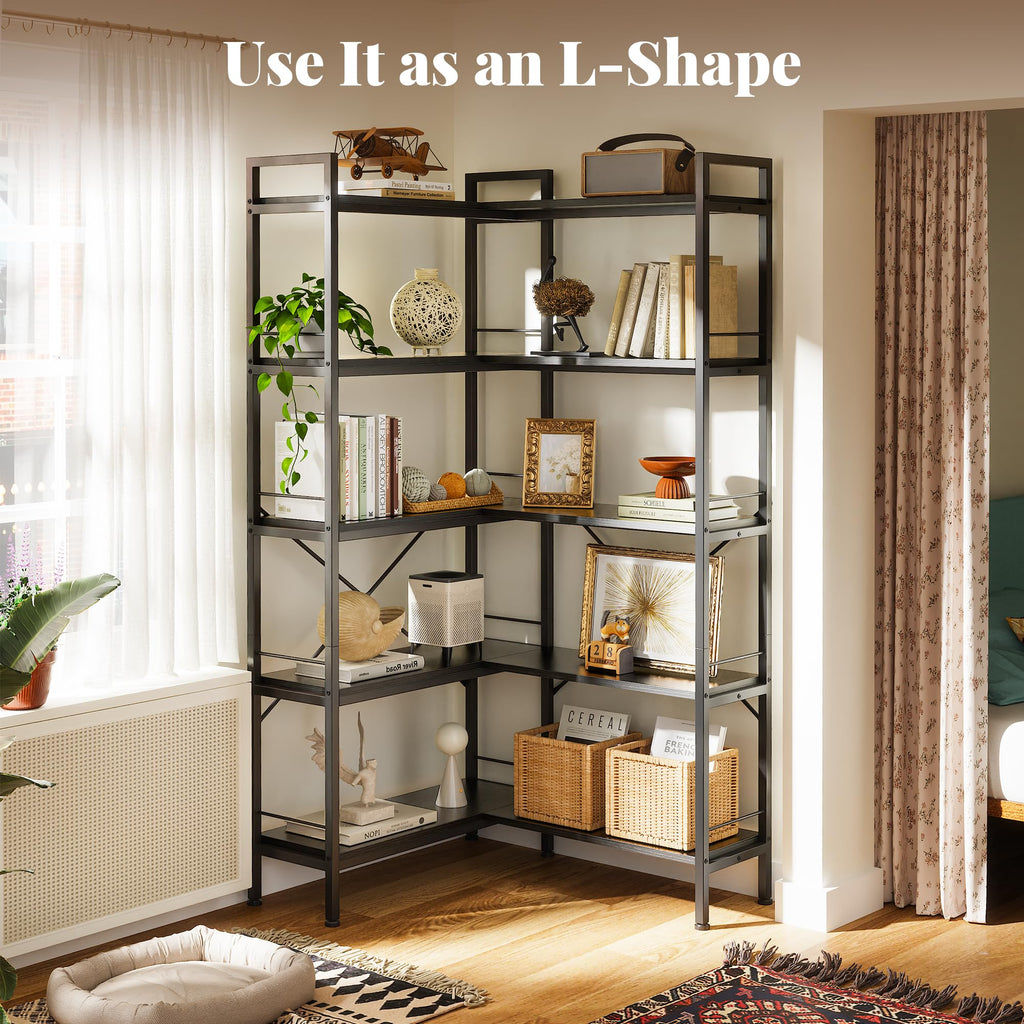 5 Tier L Shaped Corner Bookshelf with 10 Open Shelves I639