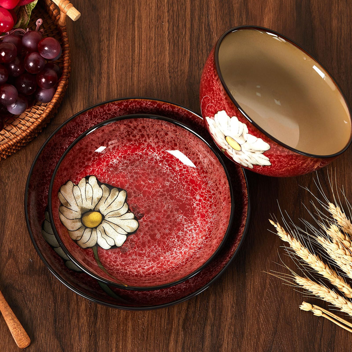 12 Pcs Floral Ceramic Dinnerware Set for 4 I241861