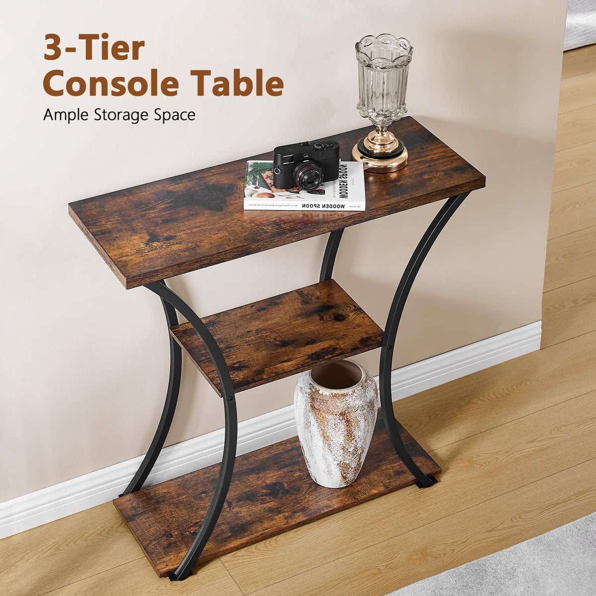3 Tier Console Table with Open Wood Shelves M401