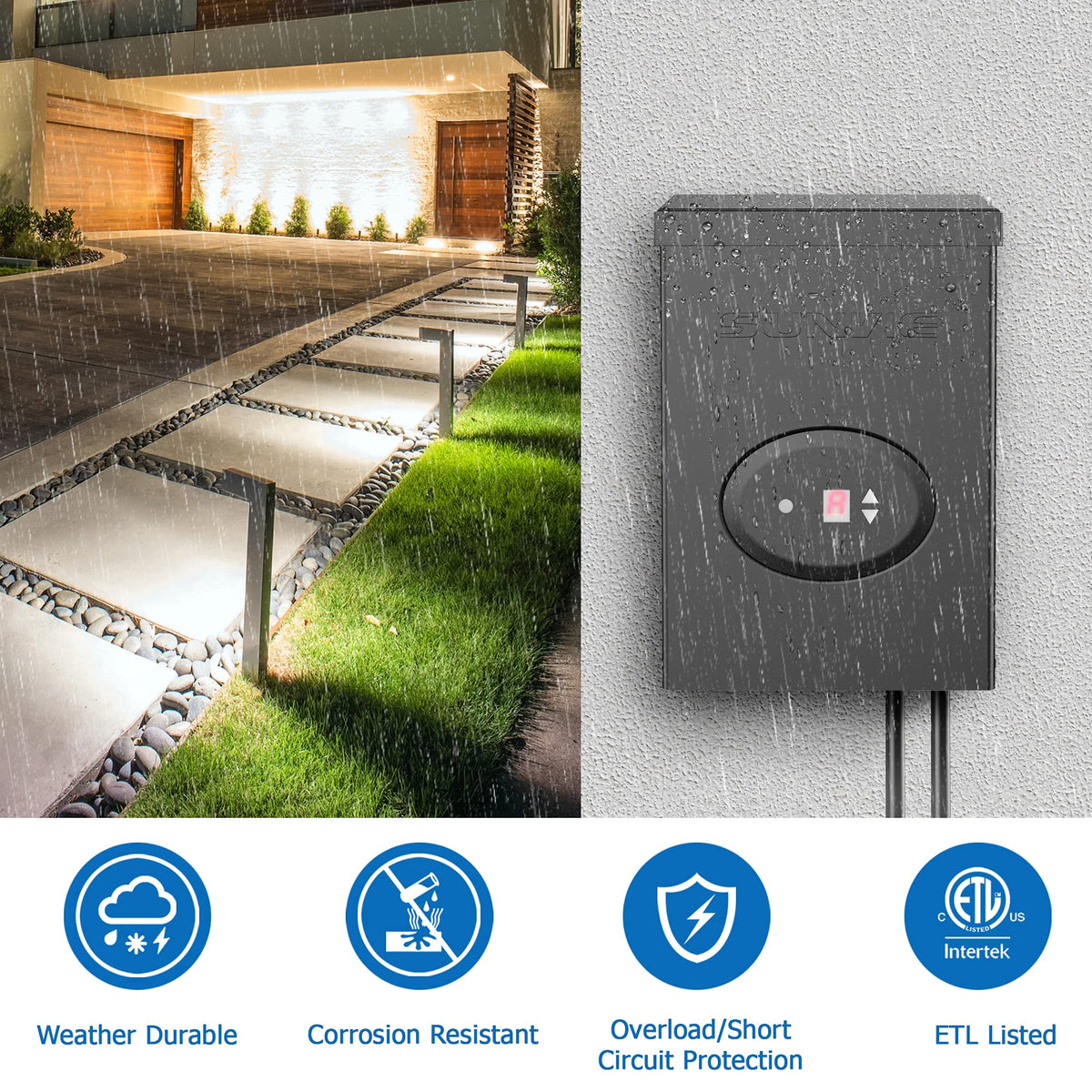 200W Low Voltage Landscape Lighting Transformer with Timer and Photocell Sensor W923530