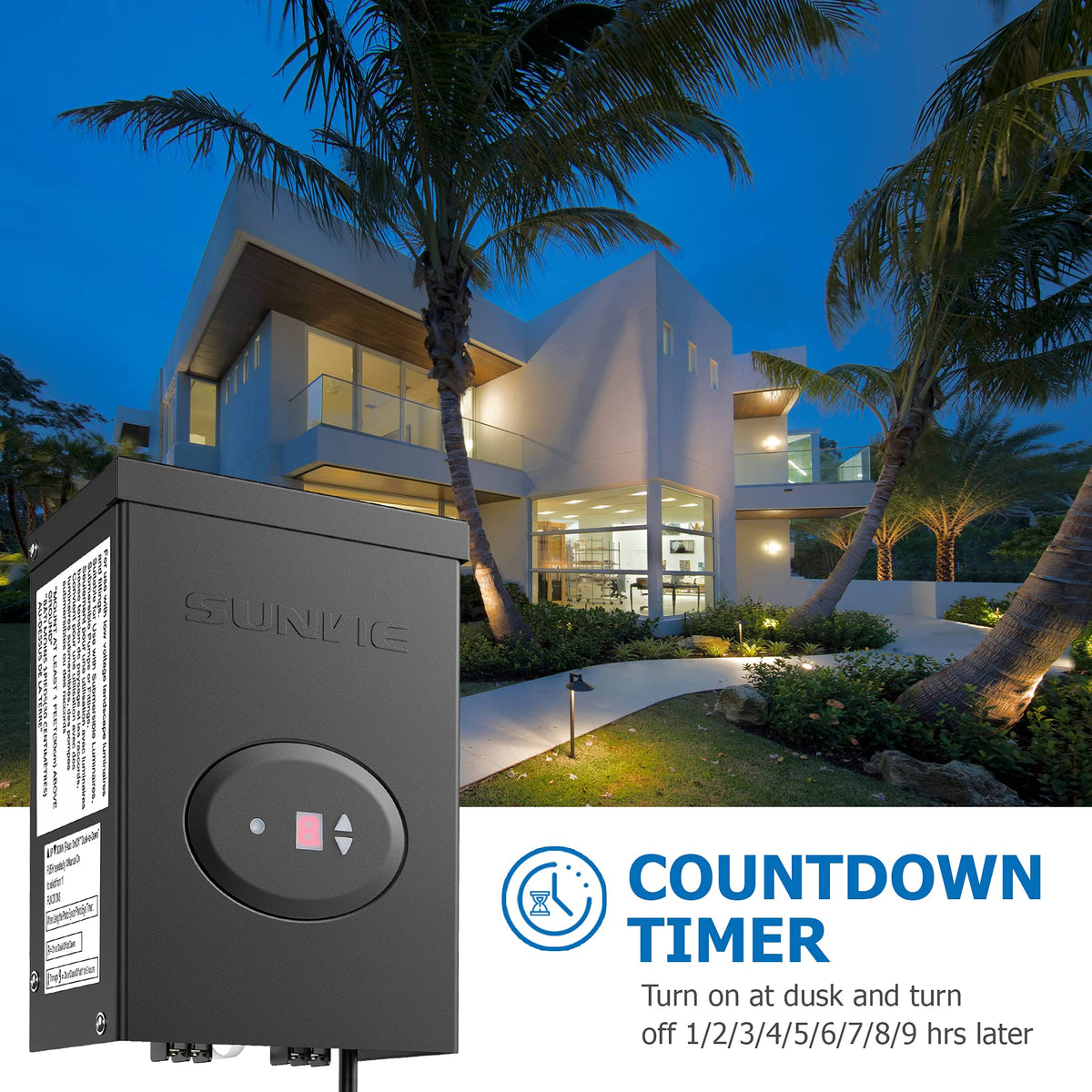 200W Low Voltage Landscape Lighting Transformer with Timer and Photocell Sensor W923530