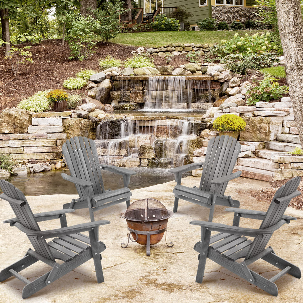 Wood Folding Adirondack Chair Set of 2 Solid Cedar L582403