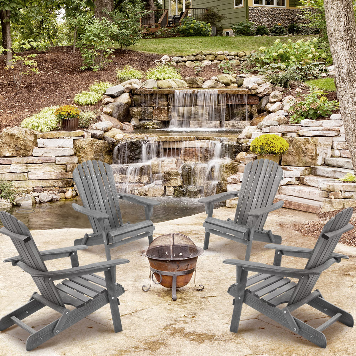 Wood Folding Adirondack Chair Set of 2 Solid Cedar L582403