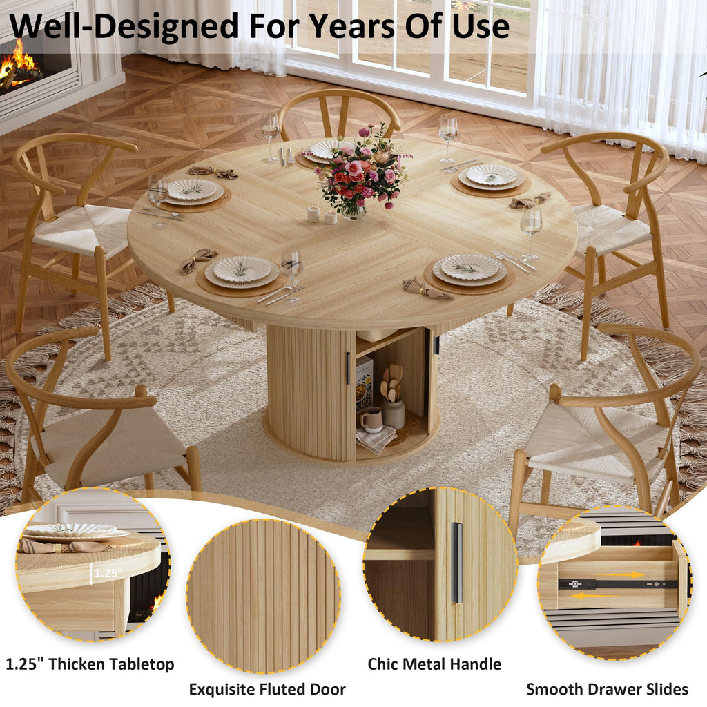 47.2" Round Wood Dining Table with 4 Drawers A492349