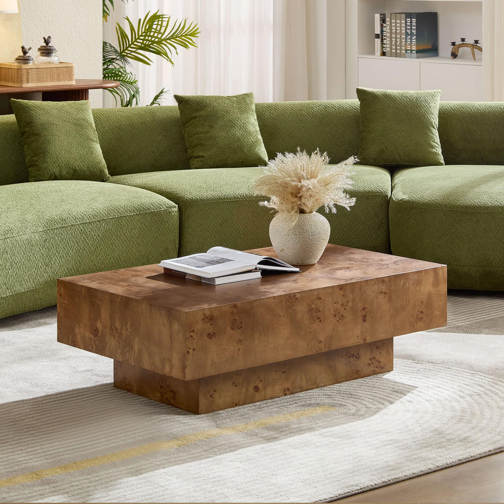 43" Walnut Burl Wood Veneer MDF Coffee Table with Pedestal A8625