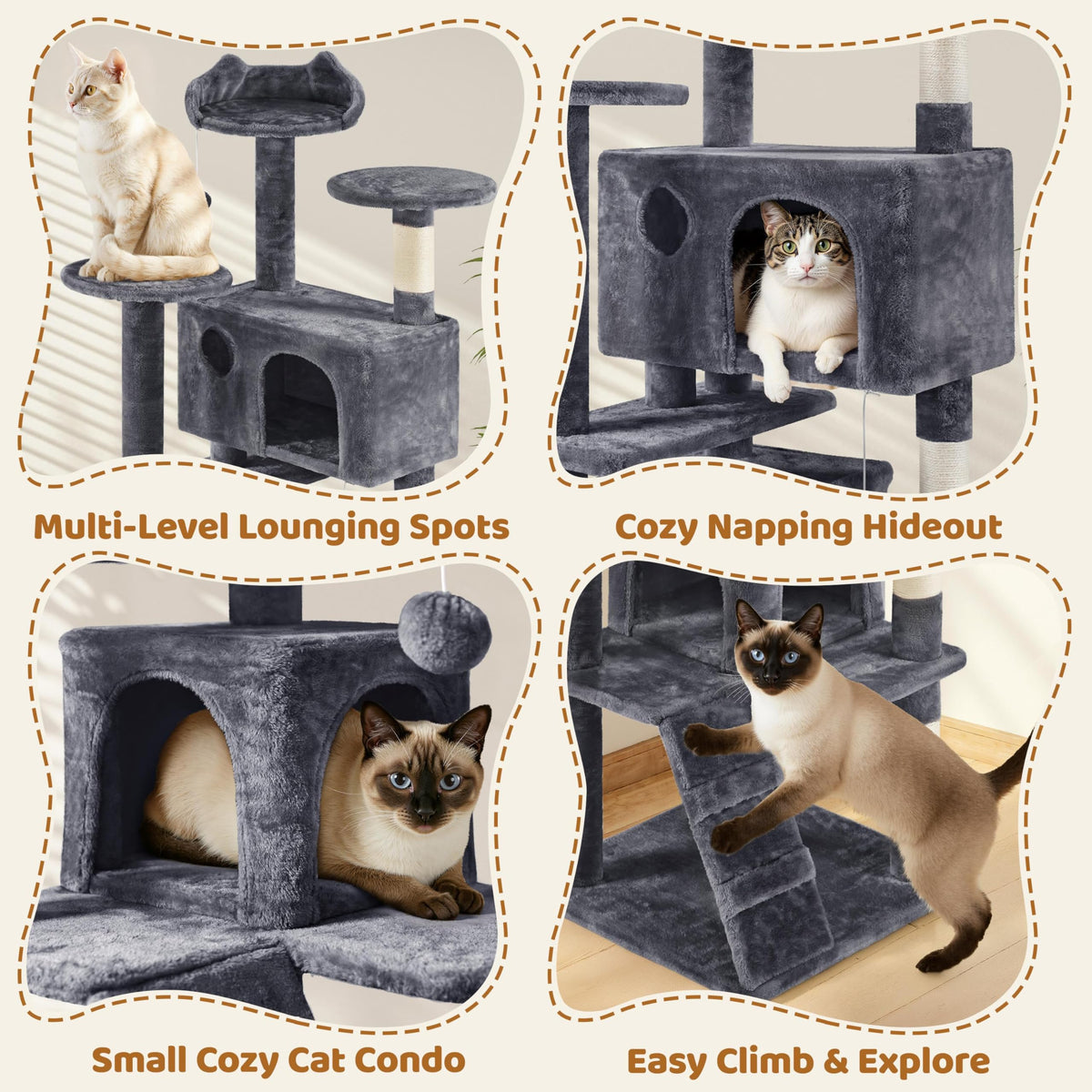 70in Multi-Level Cat Tree with Sisal Scratching Posts R714511