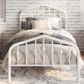 Twin Size White Metal Bed Frame with Wrought Iron-Art Headboard N720