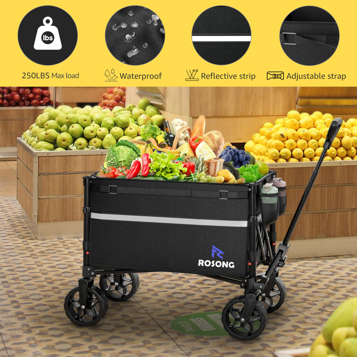 Collapsible Heavy Duty Wagon Cart with Wheels 120L Black T63926