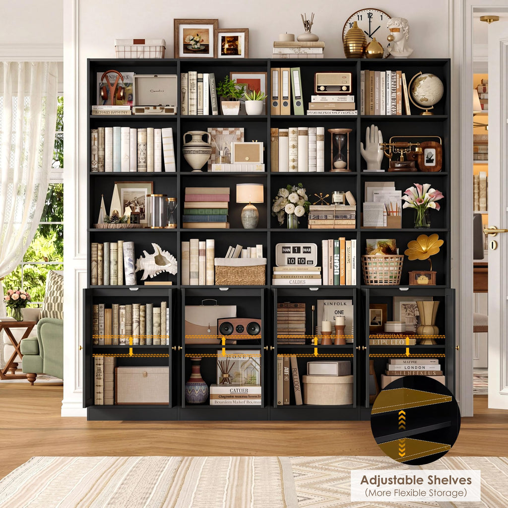 72.8" Black Bookshelf with 8 Doors A5933