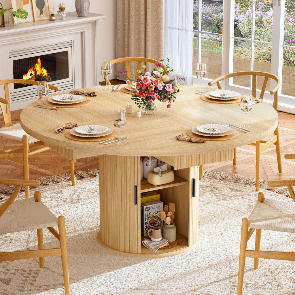 47.2" Round Wood Dining Table with 4 Drawers A492349