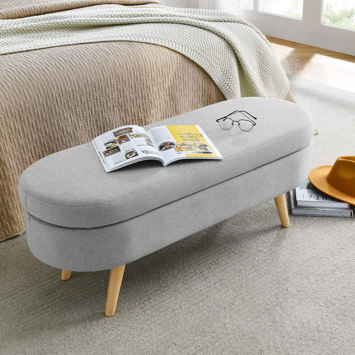 Oval Storage Bench with Rubber Wood Legs K834526