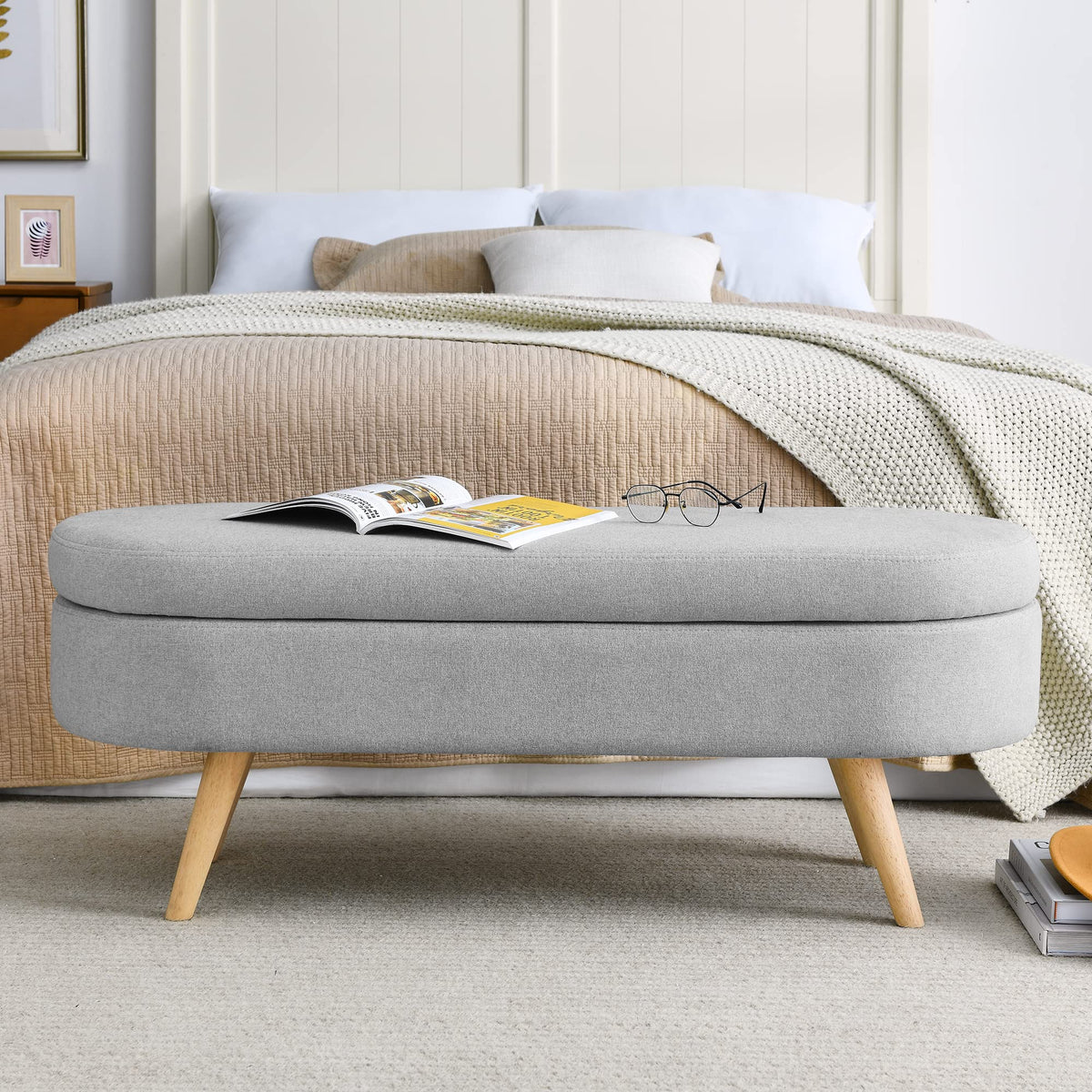 Oval Storage Bench with Rubber Wood Legs K834526