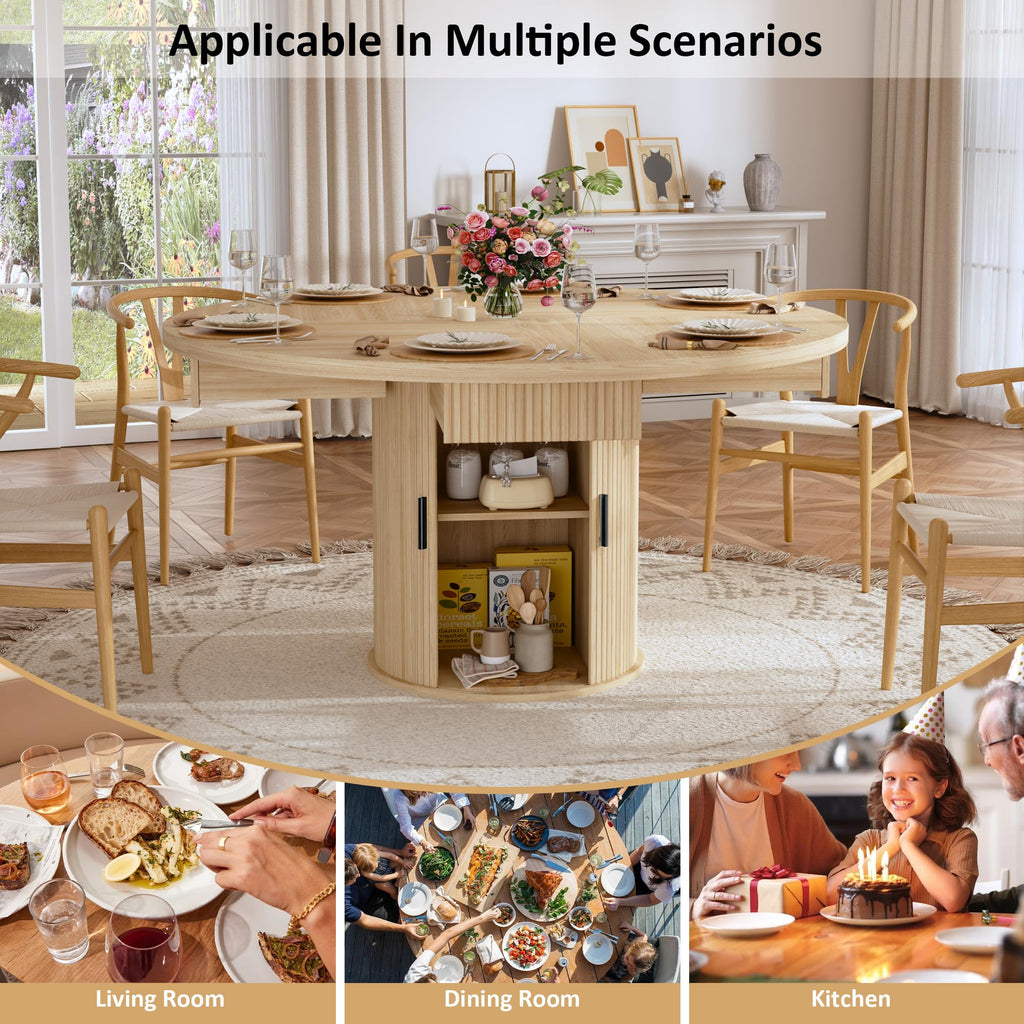 47.2" Round Wood Dining Table with 4 Drawers A492349