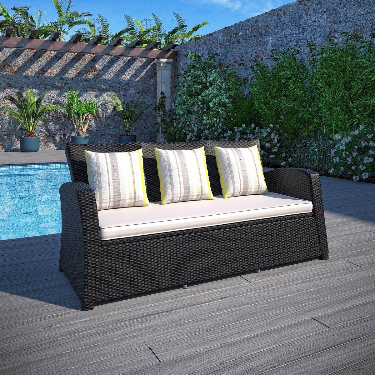 Light Grey Cushions Wicker 1-Piece Patio Sofa Q33165