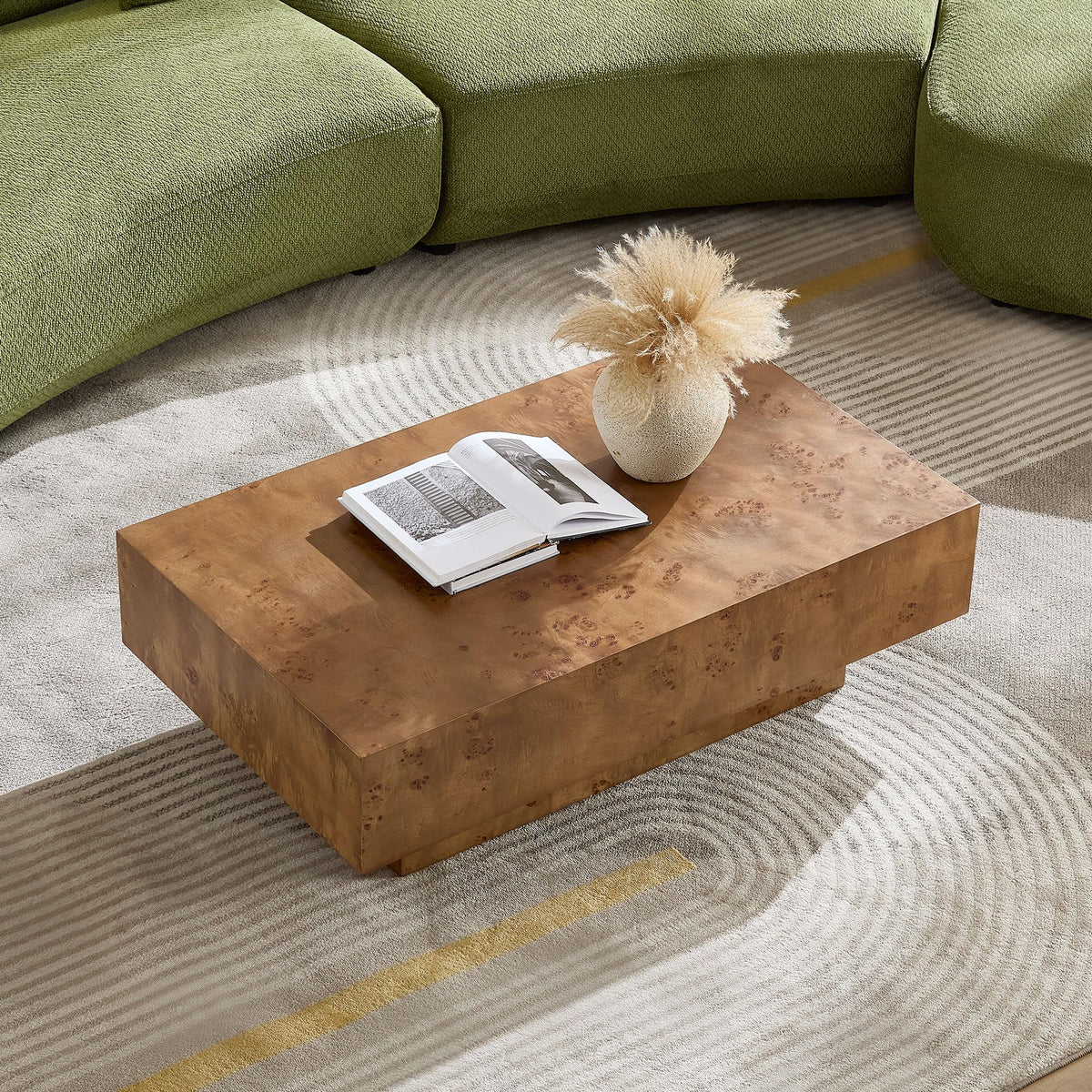 43" Walnut Burl Wood Veneer MDF Coffee Table with Pedestal A8625